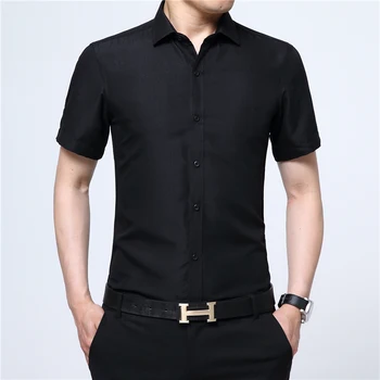 

Short Sleeve Shirts Work Cloths Summer Pure Color Men Fashion Business Casual Simple Slim Fit Thin White Black Blue