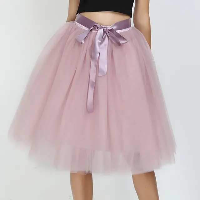 6Layers 65cm Fashion Tulle Skirt Pleated Tutu Skirts Women Lolita Petticoat Bridesmaids Sweet Party Midi Skirt Mini Skirt Dress dusty pink