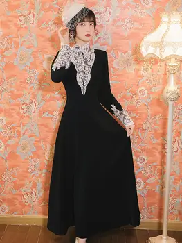 

Film Hepburn wind dress party brought very French retro black embroidered dress