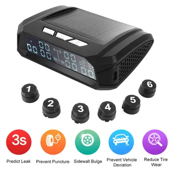 

Car Alarm TPMS Solar Bus Truck TPMS Wireless Tire Pressure Monitoring System with 6 External Tyre Pressure Sensors For TruckCar