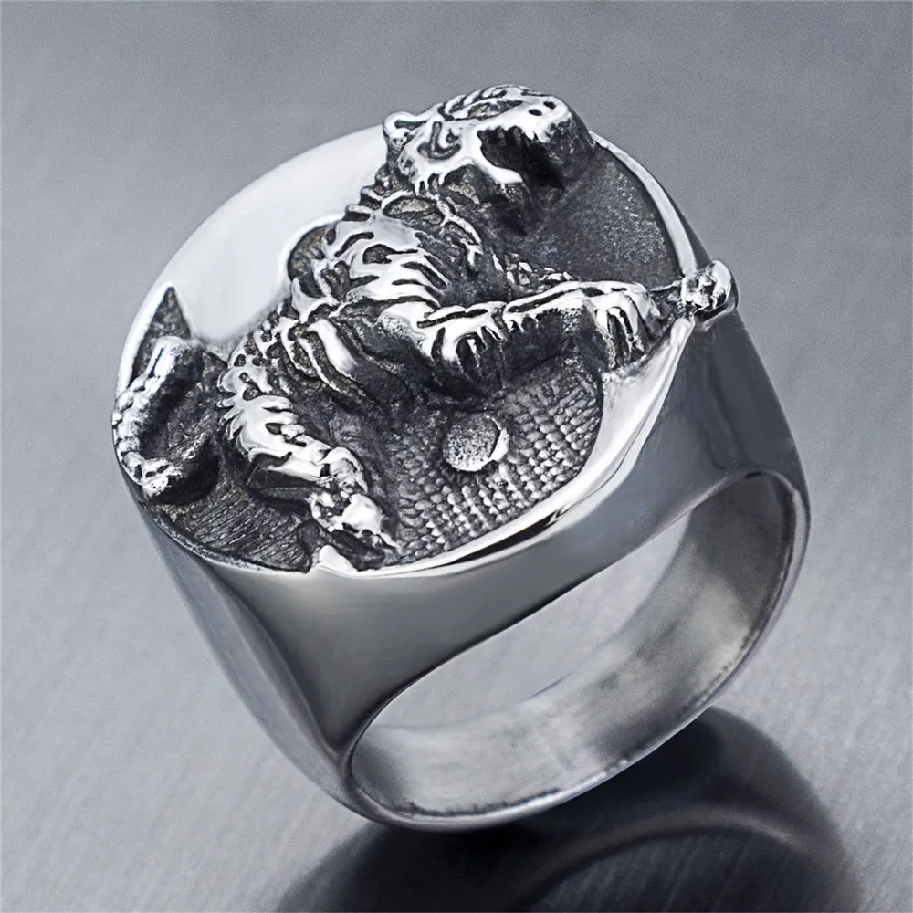 

Personality Steel Color Men's Ring Tai Chi Tiger Ring Motorcycle Party Punk Ring Biker Jewelry Fashion Accessories