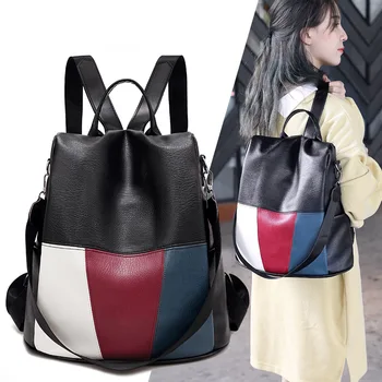 

Dual Purpose Contrast Color Backpack Women's 2020 New Style Korean-style ruan pi bao Bag Fashion WOMEN'S Backpack