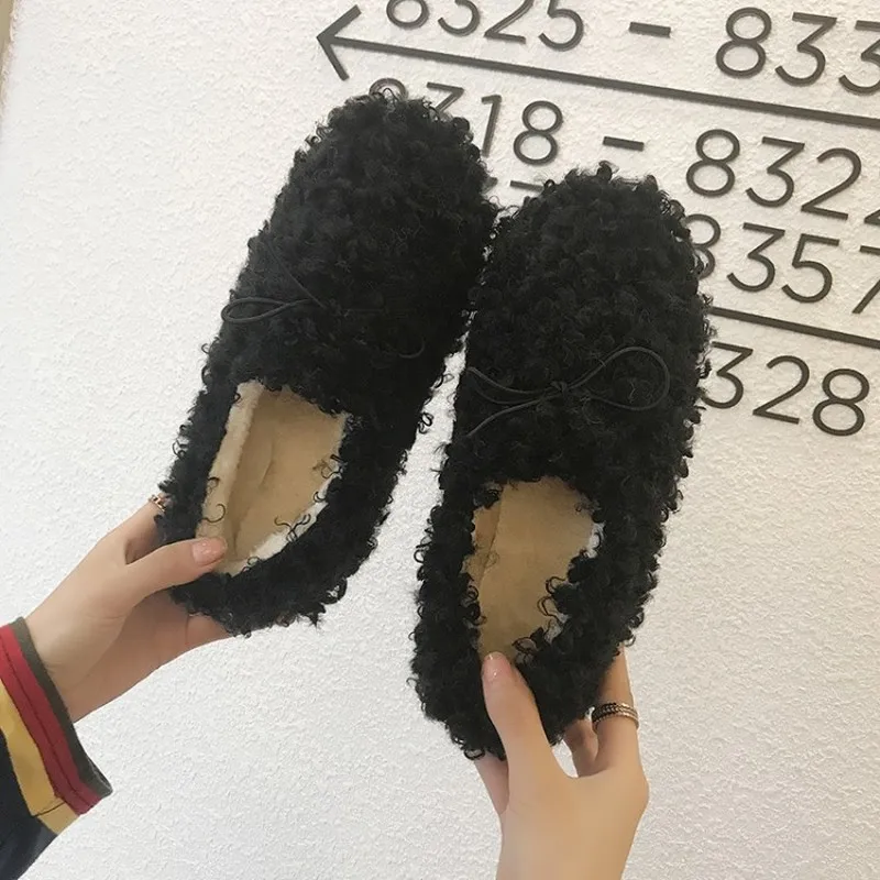 Теплая плюшевая обувь; chaussures; женская зимняя обувь на меху; модная обувь на плоской подошве; женские мягкие удобные лоферы без застежки; Y18-04