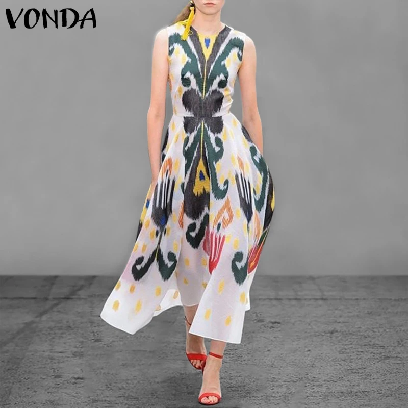 VONDA летнее винтажное Повседневное платье макси пляжный сарафан для беременных богемные Vestidos Femme 5XL модный халат