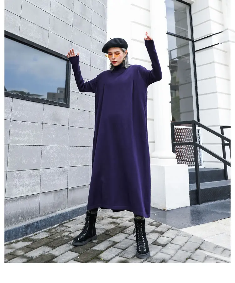 XITAO вязаный большой размер длинный свитер женский модный пуловер элегантный 2019 осенний высокий карман свободный свитер в повседневном