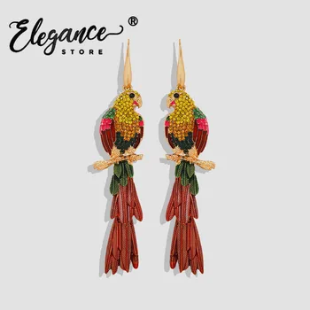 

2020 ZA Fashion Parrot Drop Earrings for Women Luxury Crystal Rainbow Animal Pendant Earirngs Girlfriend Gifts Dress Accessories