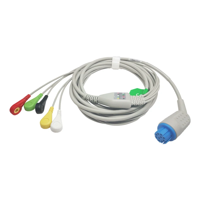 

ECG Cable One Piece 5 Lead Wires 10 Pin Snap 4.0 End IEC Standard for Datex Cardiocap Patient Monitor Made in China