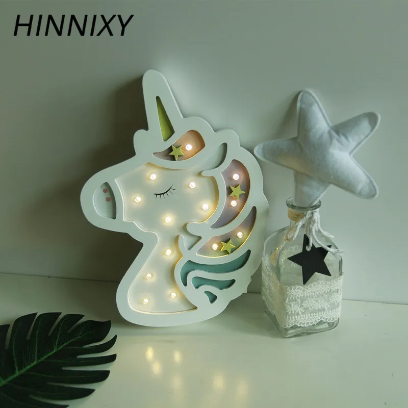 Hinnixy розовый синий цветной Ночной светильник в виде единорога с батареей милых