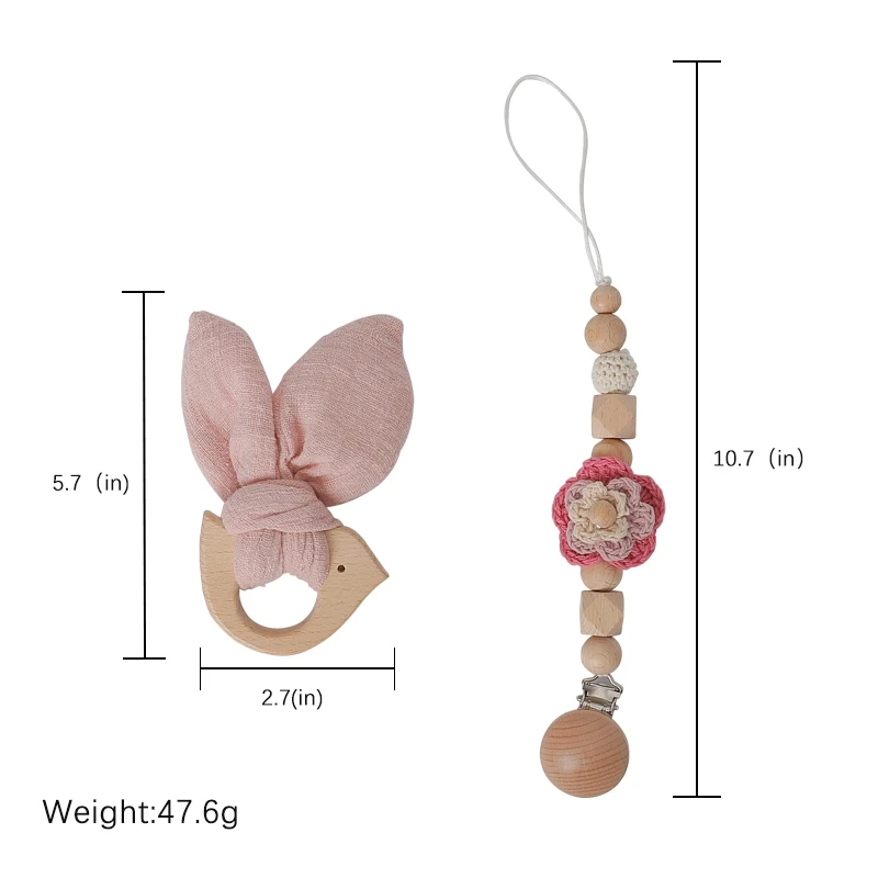 

Wholesale Baby Teether Bunny Ear & Pacifier Chains Wooden Animal Teething Toys Beech Wood Rodent Play Gym Toy Baby Rattle