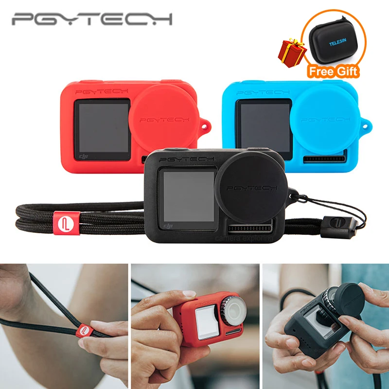 

3 IN 1 PGYTECH OSMO ACTION Silicone Protective Case + Camera Cap + Adjustable Hand Strap for DJI Osmo Action Camera Accessories