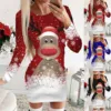 Autumn Winter Women Bodycon Santa Claus Printed Casual Mini Dress For Christmas, Party, Daily Wear.