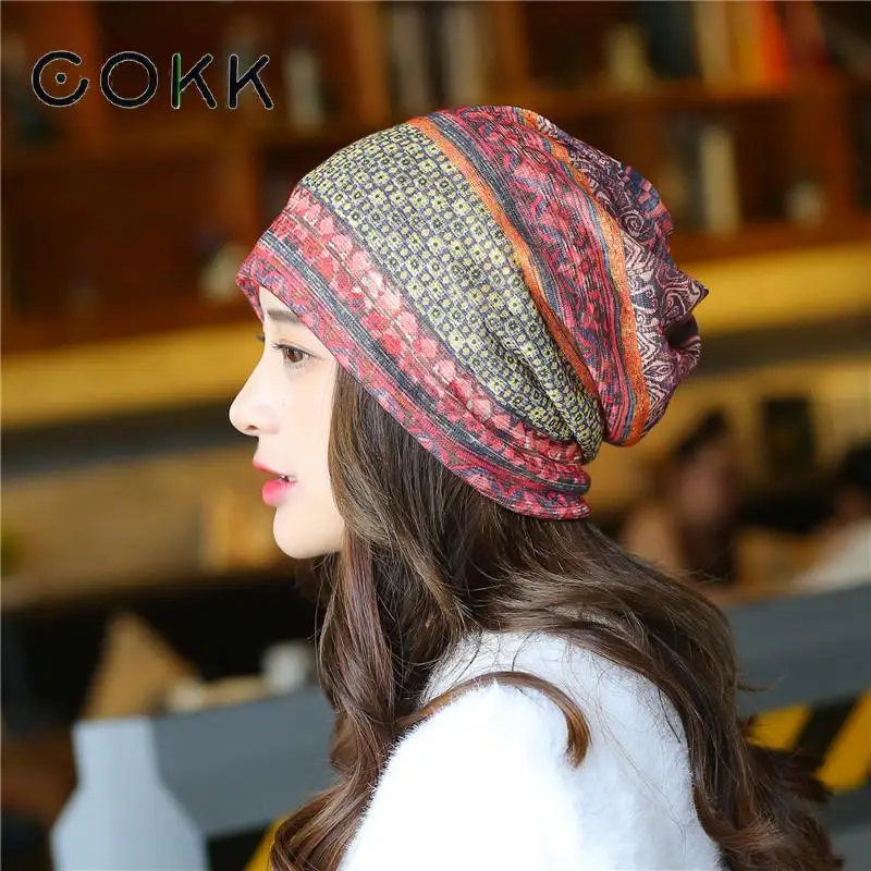 

COKK Women Hat Flower Beanie Summer Autumn Thin Beanies Hats For Women Ladies Headgear Turban Hat Female Bonnet Ear Hat Fashion