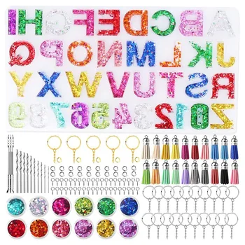 

194Pcs Alphabet Silicone Resin Molds for Resin Casting Keychain Jewelry ,with Keychain Tassels