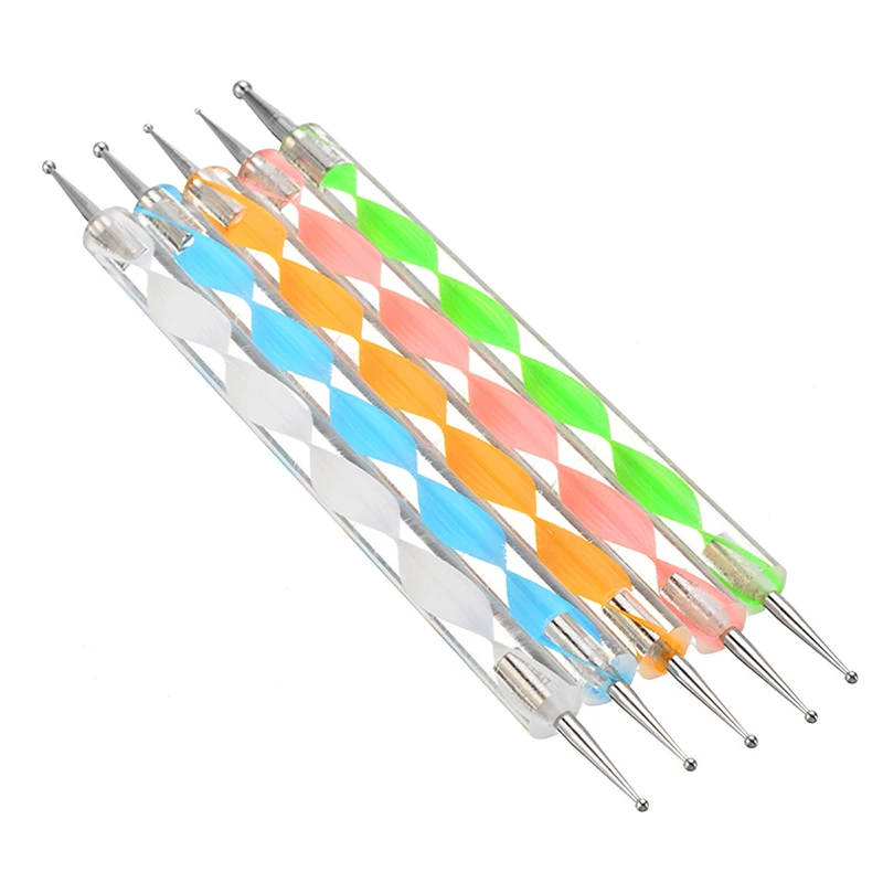 Shellhard 5PCS 2Ways Dotting Pens Manicure Tools Professional Nail Art Paint Marbleizing Design Set for Doting Tools