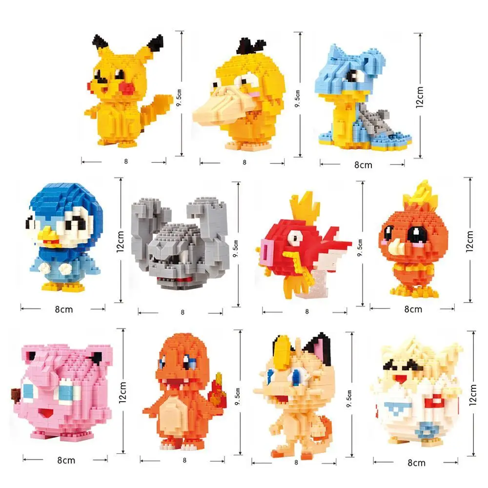 34 new styles Small Building Pokemon Blocks Small Cartoon Picachu Animal Model Education Game Graphics Pokemon Toys 2