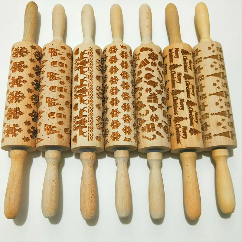 Мультяшная Скалка на заказ из бука с тиснением Рождество Хэллоуин лазерная