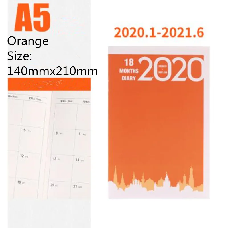 A5 orange 18 месяцев еженедельно ежемесячный планировщик Журнал Дневник Студенты B5 A5 Тетрадь QLY9737 - Цвет: A5 orange