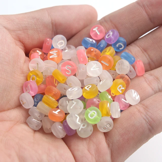 Mixed Letter Acrylic Beads Round Flat Alphabet Digital Cube Loose Spacer Beads For Jewelry Making Handmade Diy Bracelet Necklace 4x7mm Matte