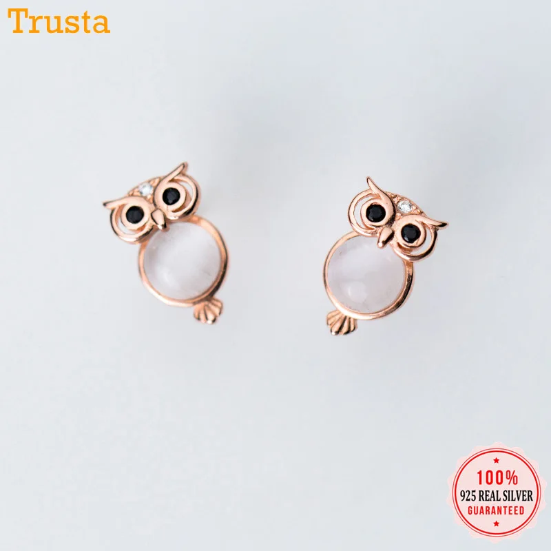 

Trusta High Quality Made Pure 925 Sterling Silver Stud Earrings Owl 925 Stud Earring Fashion Jewelry Gift for Girls Lady DS1361