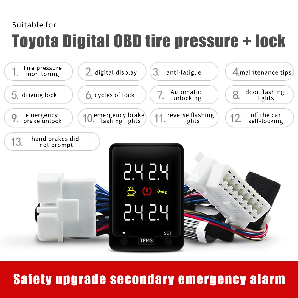 

TPMS Car Tire Pressure Monitoring System digital display OBD without sensor car security alarm system for Toyota Car Safety Unit