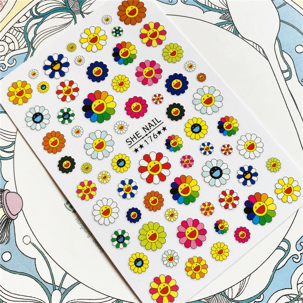 

SHE-176 Sun flower daisy 3D Back glue Nail Art Stickers Decals Sliders Nail ornament decoration