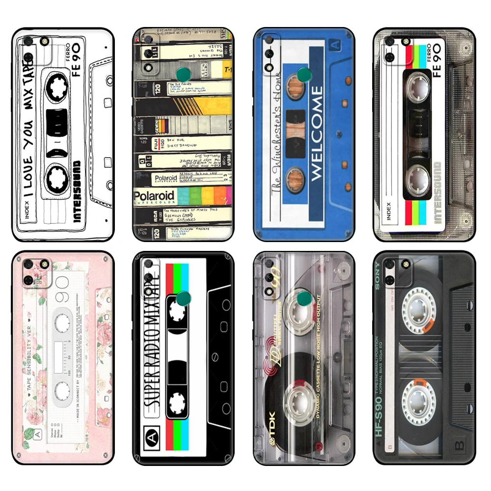 Черный чехол из ТПУ для Huawei Y9S, Y6S, Y8S, Y5P, Y7P, Y8P, чехол для Huawei Y5 lite Prime 2018, Y6 2019, чехол в стиле ретро, Классическая кассета