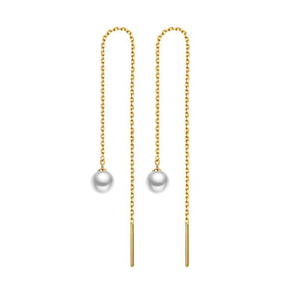 Stainless Steel Tassel Long Imitated Pearl Earring For Women Girls