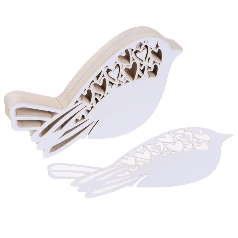 Laser Cut Ivory Love Bird Wedding Table Wine Glass Place Name Cards Heart Birds 