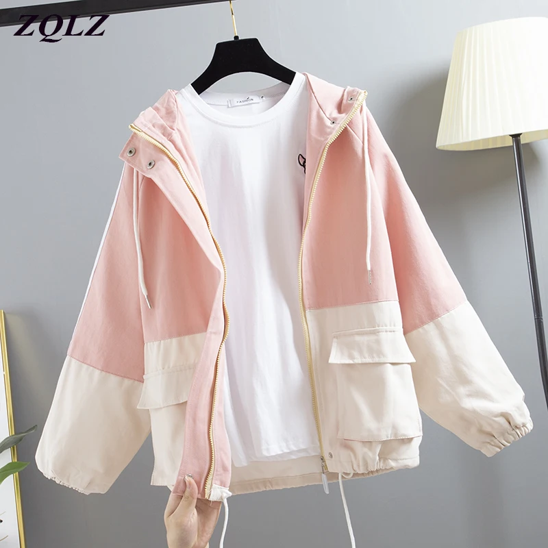 

ZQLZ Spring Harajuku Hooded Jacket Women 2020 New Casual Long Sleeve Plus Size Black Coat Female Autumn Loose Outwear Mujer