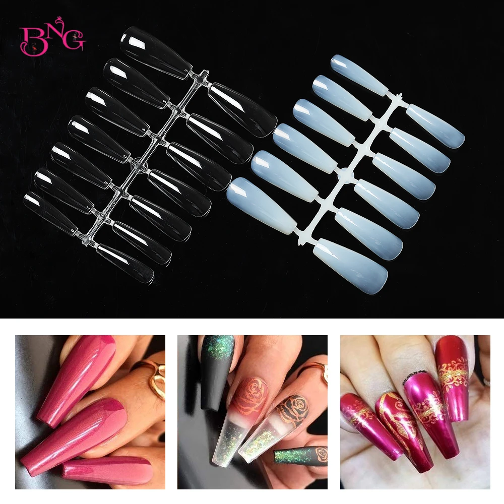 

520Pcs Soft ABS Artificial Full Cover Nail Tips Natural Clear Color Nude Acrylic Long Ballerina Type Square False Art Nails