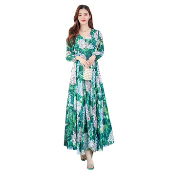 

2020 Flower Dress Women Floral Vestidos Maxi Vestido Beach Elegant Spring Korean Long Sleeve v Neck Ropa Mujer boho