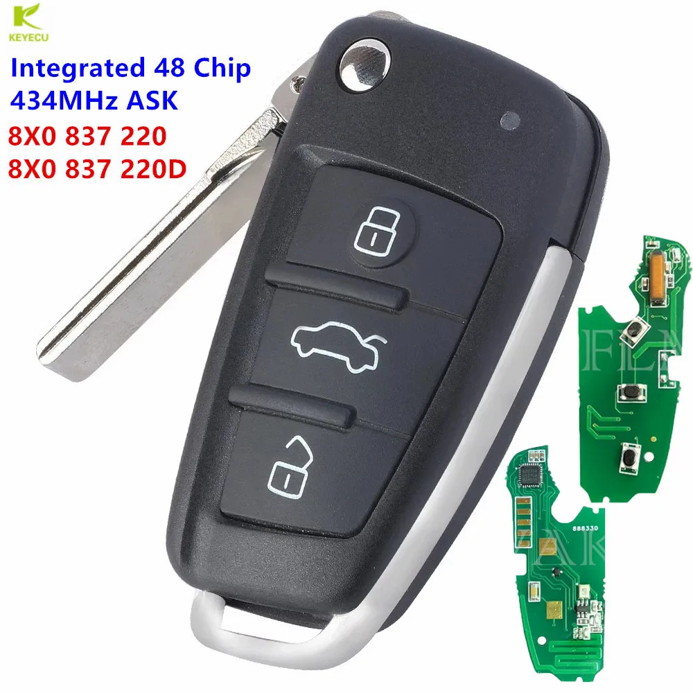 

KEYECU Replacement Flip Remote Key 434MHz ASK Integrated 48 Chip Onboard For Audi A1 Q3 A3 S3 2012- 2016 8X0837220 8X0 837 220 D