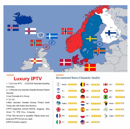 Швеция iptv подписка 7500 HD live android tv box Европа Франция Великобритания Норвегия Нидерланды Германия iptv голландский m3u smart tv box