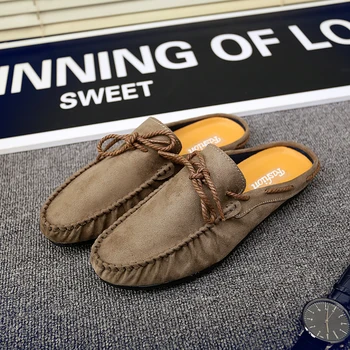 

2020 Summer Half Drag Men Drive Shoes Black Khaki Flats Men Shoe Fashion Mens Slip On Casual Sneakers Non-Slip Men Half slippers