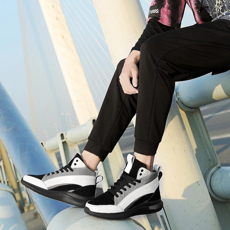 

KATESEN Men shoes leather fashion High Tops Male shoes Luxury Brand mens casual sneakers waterproof lace up Flats solid shoes