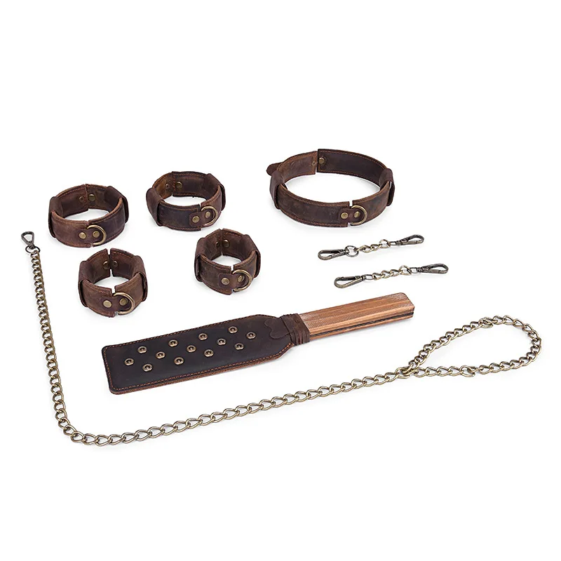Vintage Style Genuine Leather Bandage Sex Kit Bdsm Handcuffs Spanking Paddle Ankle Cuff Slave Dog Collar Whip Adult Game | Красота и