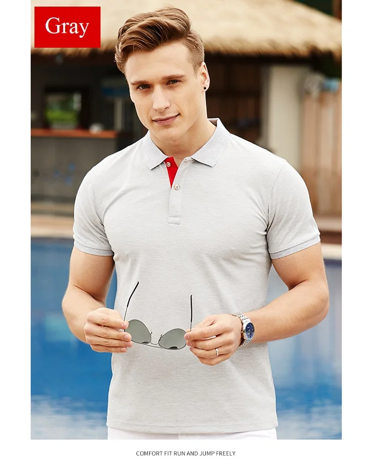 Однотонная повседневная мужская рубашка поло, тонкая рубашка для гольфа, Высококачественная Мужская хлопковая рубашка с коротким рукавом, европейский размер M-3XL; YA244