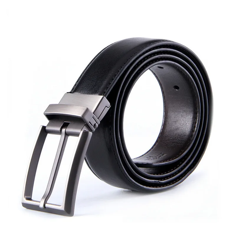 

Amazon belt pin buckle rotating buckle tread line leather belt two layers cattle leather leisure belt customization
