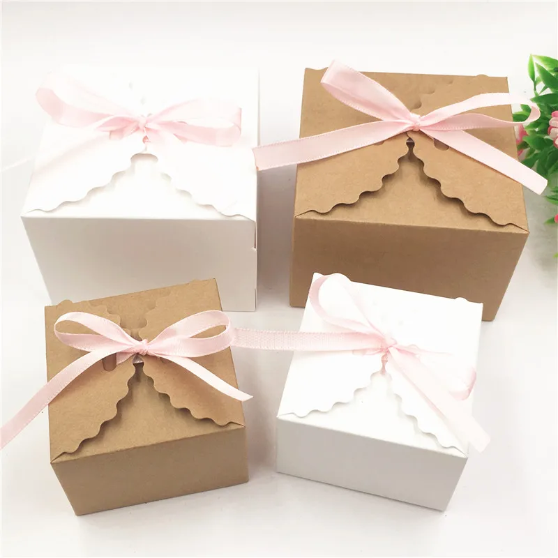 

100pcs 90*90*60mm And 65*65*45mm Gift Candy Box Colorful Paper Storage Boxes For Small Cosmetics Packaging Box With Pink Ribbon