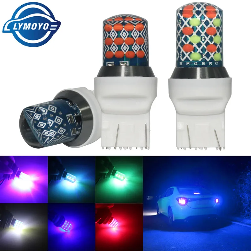 LYMOYO 2 шт. автомобиль T20 7443 w21/5 Вт p21/5 Вт 24SMD RGB Strobe Flash светодиодный силиконовый обратный светильник тормозной светильник стоп, сигнализирующий фонарь DC12V