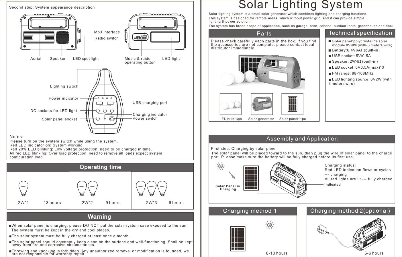 Goland Century SG0503W 8V 8W Portable Solar Lighting Kit Multifunction Home DC Solar Generator System With FM Radio AC Adapter