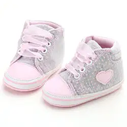 Детские сапоги для девочек в горошек с сердечками, осенние детские Сникеры на шнуровке, Классическая Повседневная обувь для малышей # E