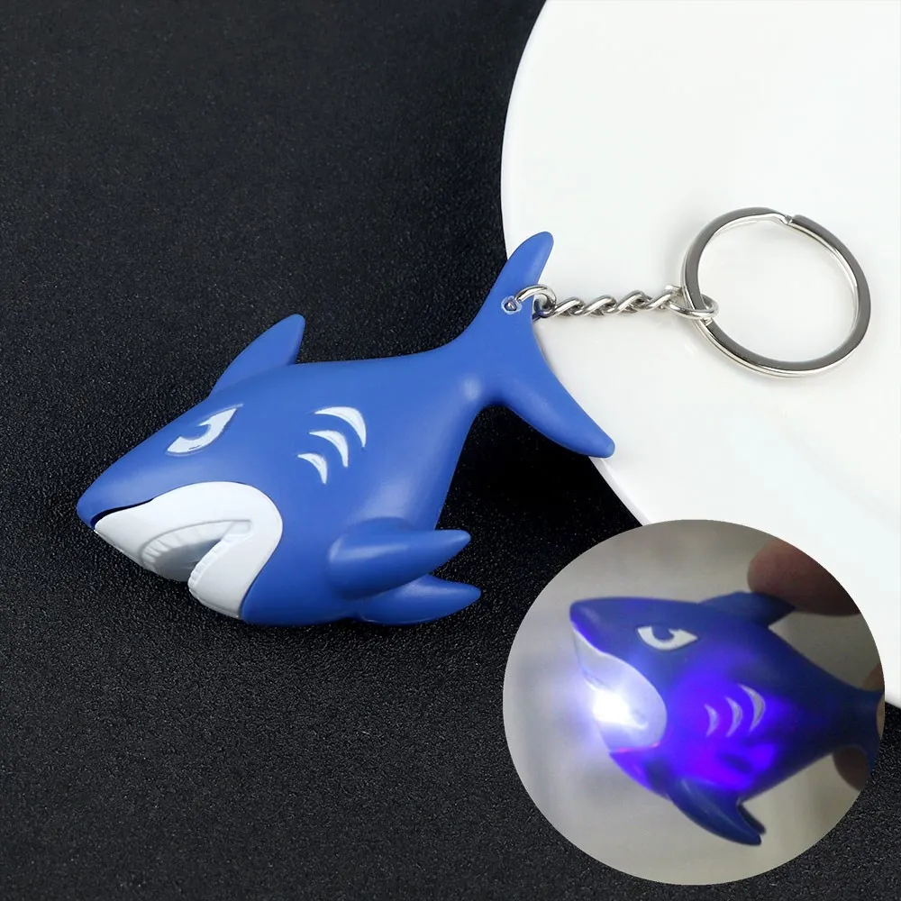 

Blue Shark LED Key Chain Cute Animal Pendant Key Ring Mini Flashlight Torch Kids Toy Women Men Bag Charm Jewelry