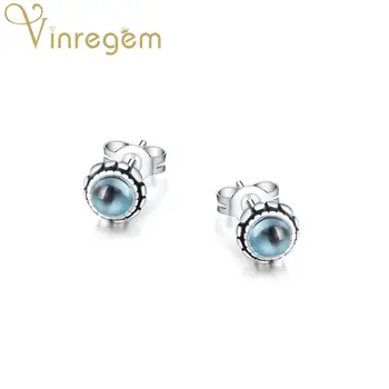 

Vinregem Vintage 925 Solid Sterling Silver Round Nautal Topaz Gemstone Earrings Ear Studs Wedding Fine Jewelry Drop Shipping