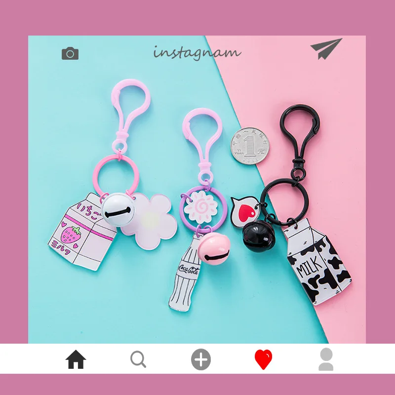 Creative Milk Bottle Strawberry Key chain Cartoon Girl lovely Keychains Jewelry Women charm Bag Pendant keyring Accessori | Украшения и