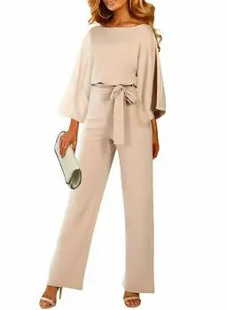 

Women's High Waist Jumpsuit Romper Lady Solid Color Tunic Lace up Elegant Evening Party Wide Leg Trousers Wide leg Jumpsuits