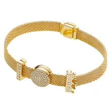 Бусины из стерлингового серебра 925 Шарм Золотой Цвет Блеск рефлексионы ослепительный элегантный зажим бусины ПАН браслет Diy ювелирные изделия