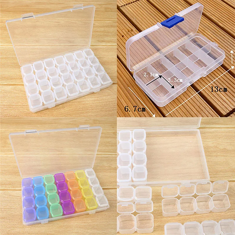 

10/28 Slots Transparent Nail Art Storage Box Plastic Holder For Jewelry Rings Earring Rhinestone Diamond Painting Receiving Box