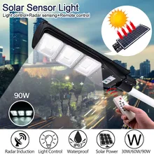90 Вт Светодиодный светильник на солнечной батарее настенный уличный световой радар-Индукционная наружная лампа синхронизации+ Удаленная водонепроницаемая лампа безопасности для сада двора