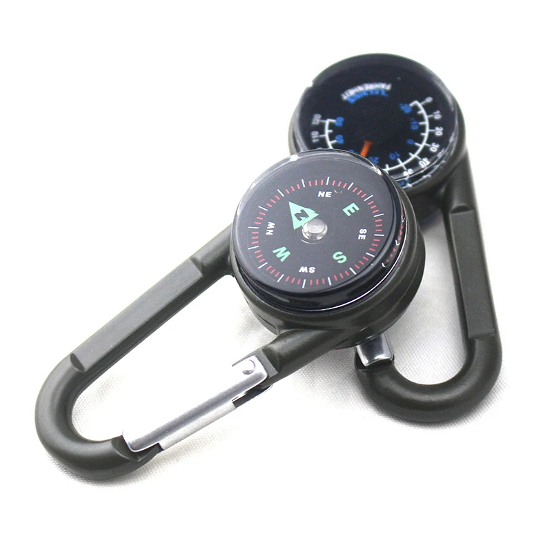 

New Hiking Metal Carabiner Mini Compass Thermometer Keychain 3 in 1 High Quality Compass Camping Hiking